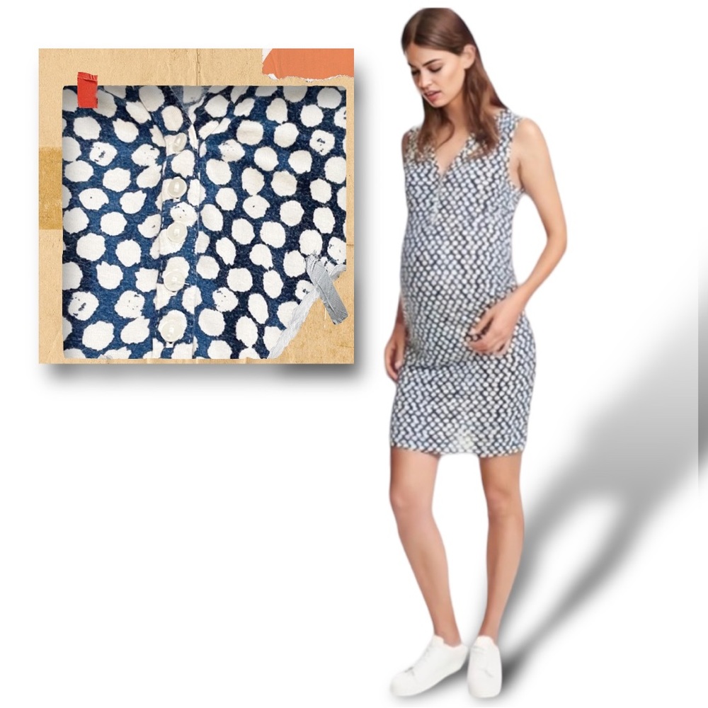 H&M Mama V-Neck Maternity Dress in Blue with White Polka Dots - Picture 3 of 7